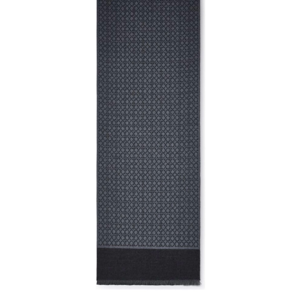 Ferragamo Monogram Gancini Black and Gray Reversible Wool Scarf